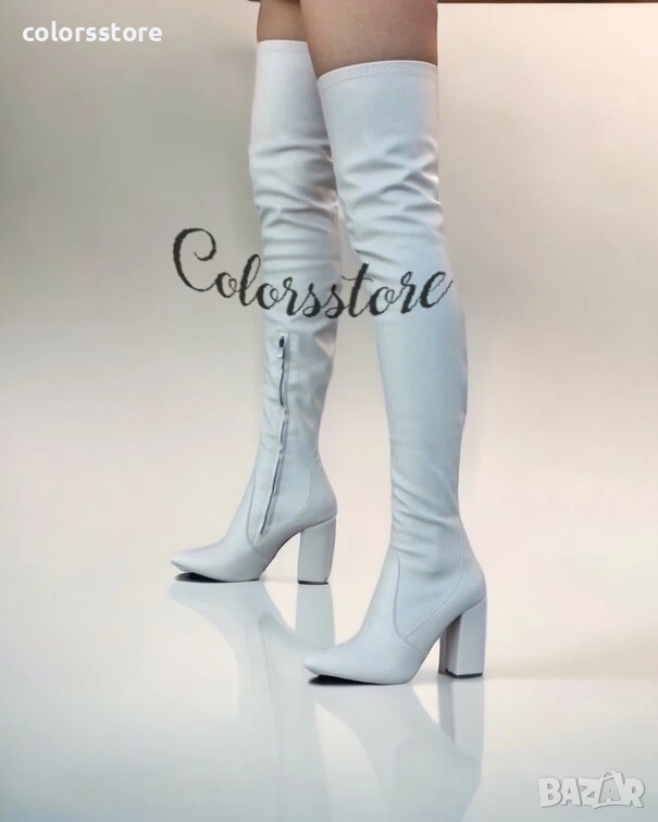 Чизми на ток - бежова кожа - O250, снимка 1