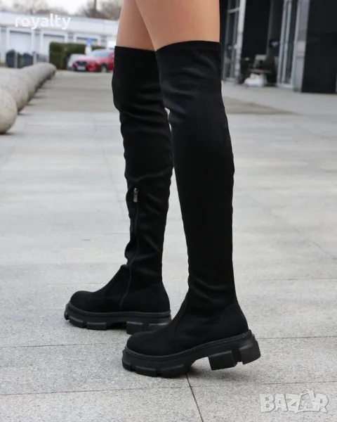 Равни чизми - черен велур, снимка 1