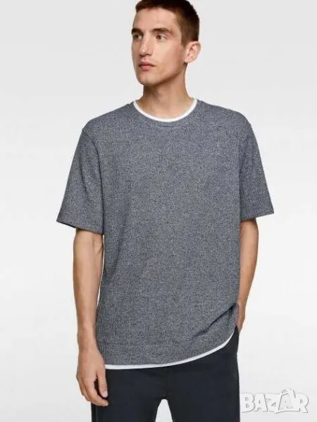 Мъжка тениска Zara, 51% памук, 49% полиестер, Сива, XL, снимка 1