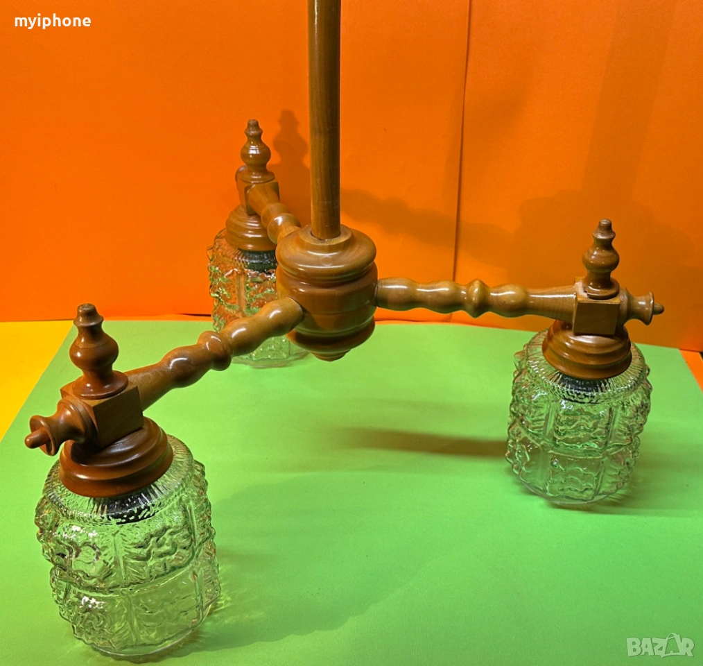 Дървен ретро полилей с 3 кружки, снимка 1