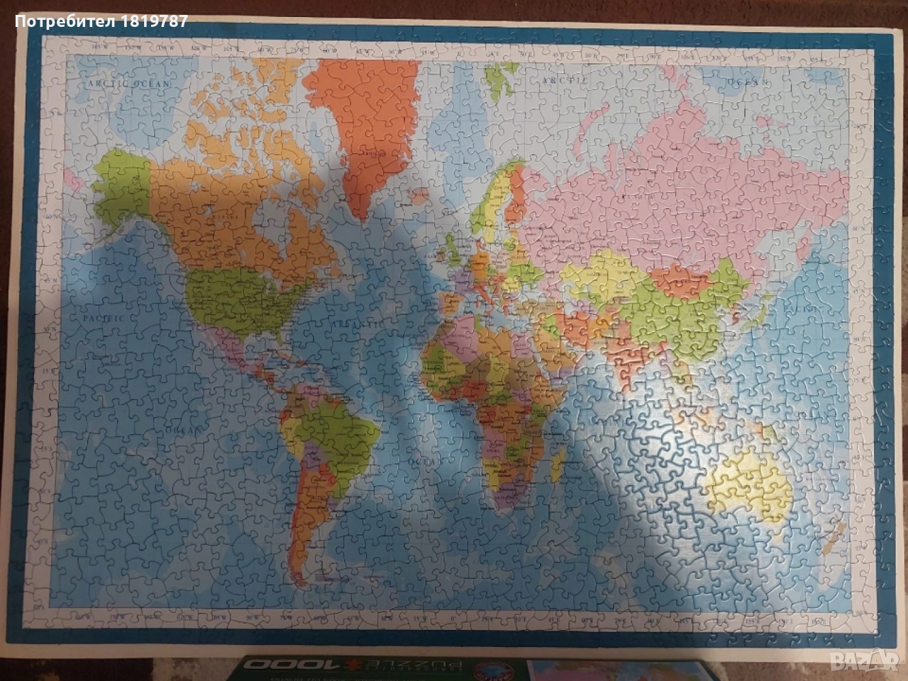 Пъзел 1000 части - карта на света, снимка 1