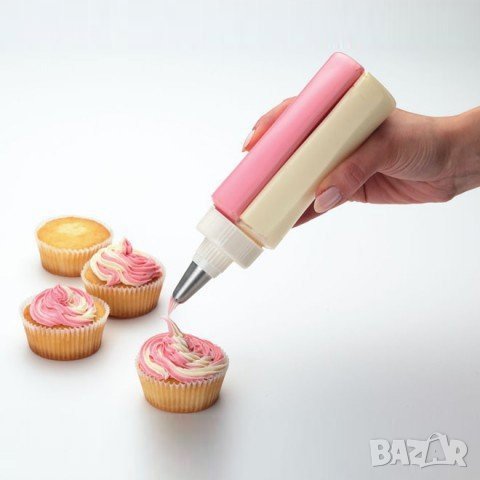 475 Двоен шприц за декорация двуцветен уред за декориране на торти, снимка 1