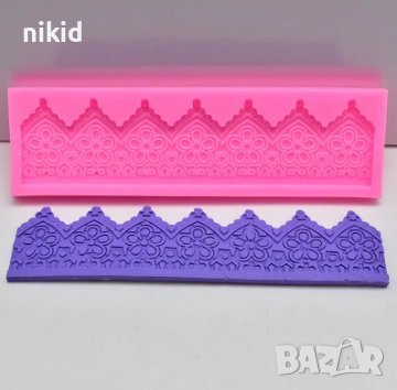 къдрав зигзаг с цвете силиконов молд дантела борд кант форма фондан захарна паста гъмпейст, снимка 1