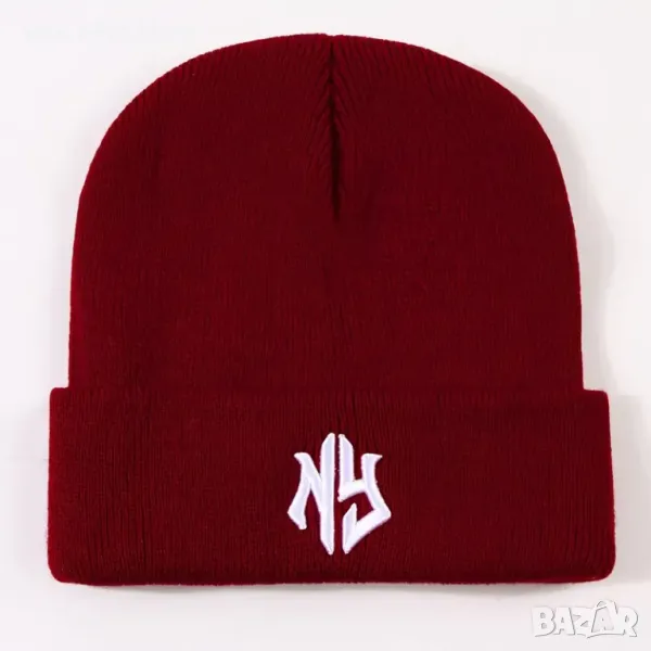 Нова зимна шапка с логото NEW YORK в цвят бордо , снимка 1