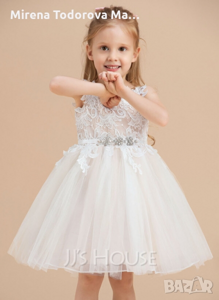Рокля за момиче с цветя - тюл/дантелена V-образно деколте, снимка 1