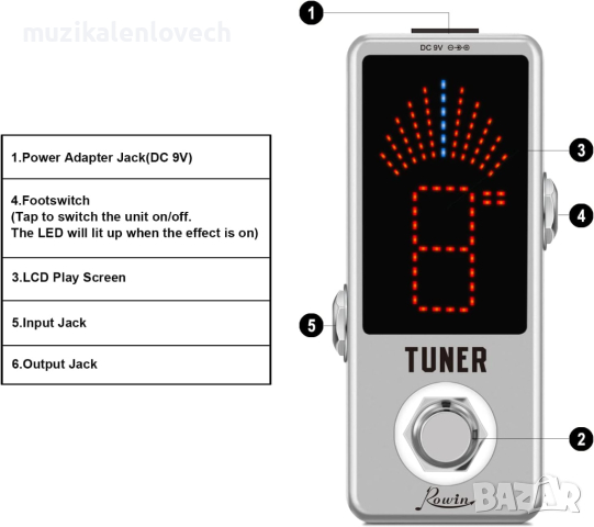 Guitar Tuner Pedal High Precision Guitar Chromatic - Хроматичен тунер на настройване на китара - НОВ
