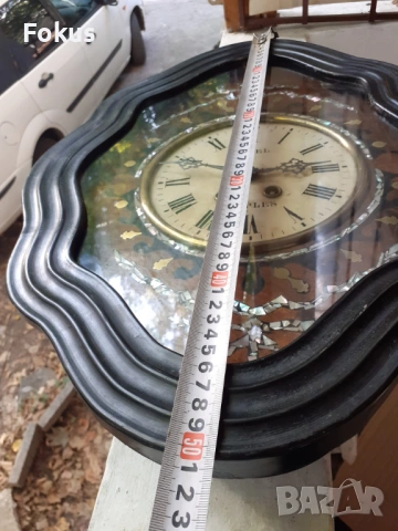 Прекрасен антикварен стенен часовник с интарзии от седеф, снимка 4 - Антикварни и старинни предмети - 53294671