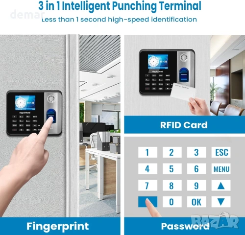H1 Машина за отчитане на работно време, скенер за пръстови отпечатъци, 5 RFID карти, снимка 4 - Друга електроника - 53647466