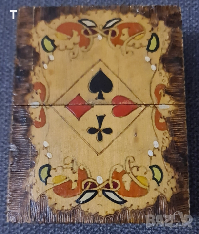 Стара дървена кутия за карти за игра, снимка 2 - Антикварни и старинни предмети - 44569277