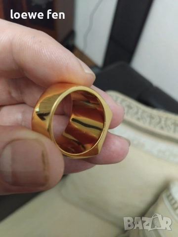 Мъжки пръстен неръждаема стомана масивен позлатен, снимка 4 - Пръстени - 52356823