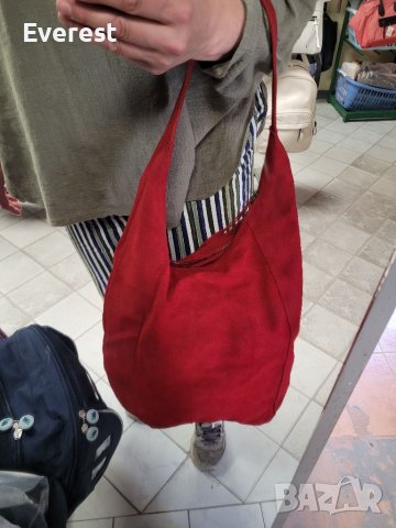 LA REDOUTE  естествен велур червена чанта,тип торба, made in INDIA , снимка 3 - Чанти - 40820737