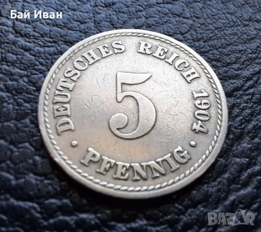 Стара монета 5 пфенига 1904 г.буква  А - Германия  - рядка,топ цена !, снимка 2 - Нумизматика и бонистика - 39740610