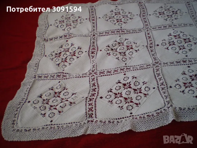  Ретро плетена на една кука покривка в цвят капучино 95 см на 128 см, снимка 6 - Антикварни и старинни предмети - 50181611