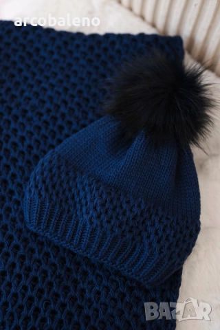 Дамски зимен комплект шапка и шал, 3цвята , снимка 4 - Шапки - 47560442