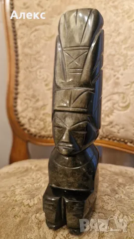 Винтидж скулптура на Инките, дялан камък– Обсидиан. 19в, снимка 2 - Антикварни и старинни предмети - 48429287