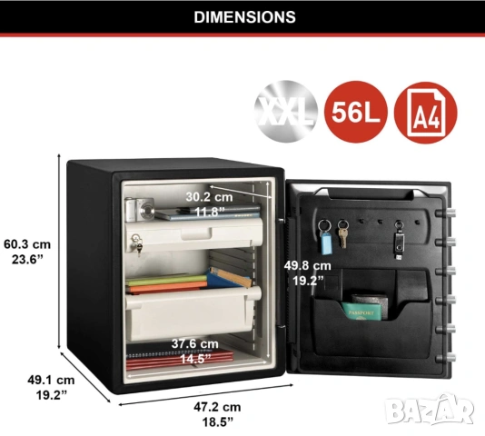 Сейф MasterLock LFW205FYC, Пожарен сертификат, Удароустойчив Защита от наводнение Електронен 6 болта, снимка 8 - Други стоки за дома - 53398070