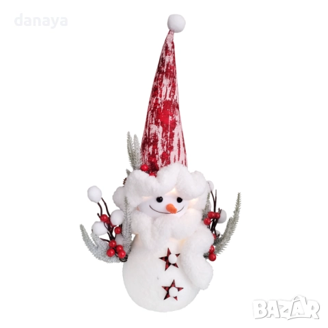 6244 Светеща коледна фигура Снежен човек с висока шапка, 56 см, снимка 4 - Декорация за дома - 52017119
