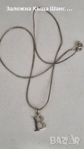 Сребърно синджирче с висулка буква В, снимка 3 - Колиета, медальони, синджири - 47448028