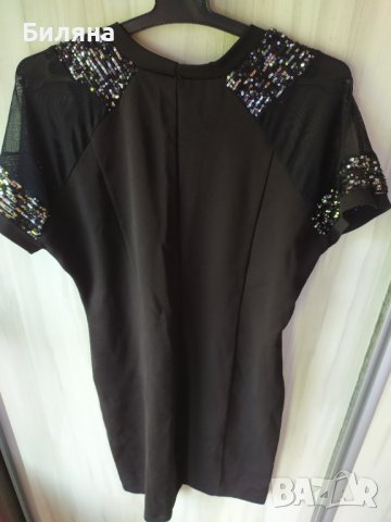 Къса черна рокля с пайети, снимка 2 - Рокли - 40693064