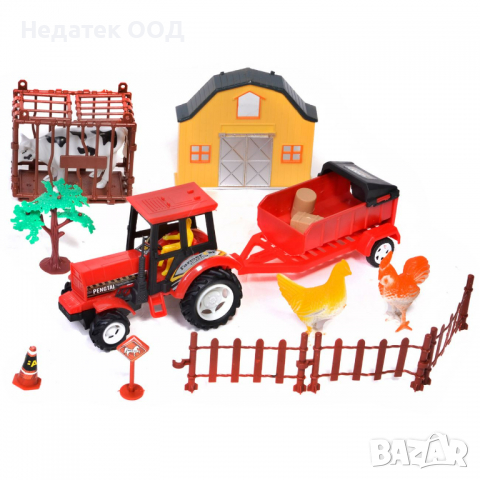 Трактор с ремарке, къща и животни, 37х29х8 см, многоцветен, снимка 1 - Играчки за стая - 36444441