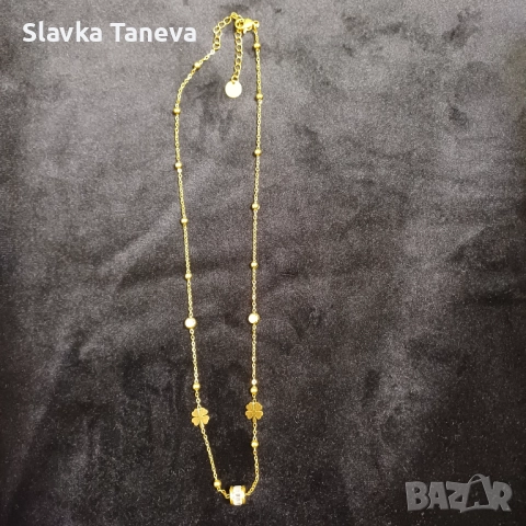 Стоманено колие, детелини, цирконий, снимка 3 - Колиета, медальони, синджири - 52238450