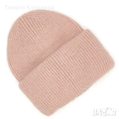 Плетена дамска шапка в розово с подгъв, ангора Код на продукта:DASH-001-3