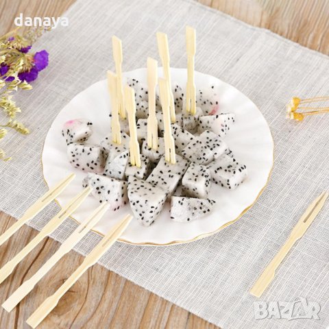 2524 Парти бамбукови вилички за хапки, снимка 5 - Прибори за хранене, готвене и сервиране - 35748438