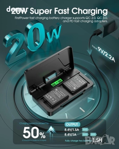 FirstPower 2хNP-W126 по 1500mAh и 20W бързо зарядно за Fujifilm X, снимка 4 - Батерии, зарядни - 52534729