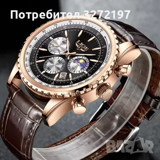 LIGE- кварцов часовник, механизъм Япония,водоустойчив,календар,хронограф, снимка 2 - Мъжки - 48425335