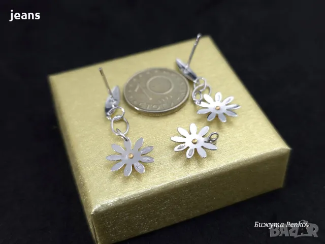 Комплект бяло италианско злато обеци и висулка 18к, снимка 4 - Обеци - 48679901