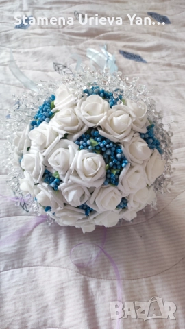 Дизайнерска официална рокля + сватбен букет и кошница