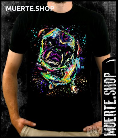Черна тениска с щампа NEON PUG