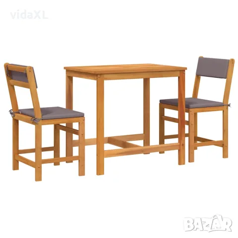 vidaXL Балконски комплект с възглавници, 3 части, акация масив