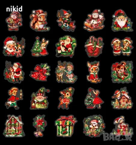 50 бр прозрачни коледни весели самозалепващи лепенки стикери за украса декор картонена торта и др, снимка 3 - Други - 48410529