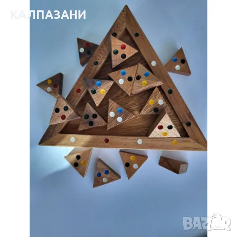 Компактно цветно дървено триъгълно домино B107, снимка 6 - Игри и пъзели - 50217855