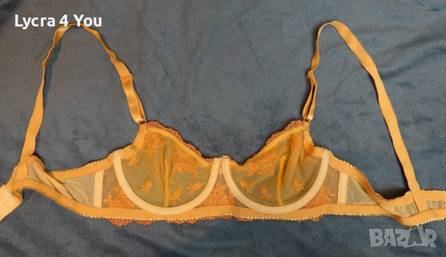 Оранжев тюлен сутиен с прозрачни чашки и бродерии 75А/В размер, снимка 7 - Бельо - 36314092