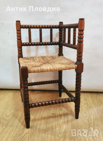 Античен френски ъглов стол с папурена седалка/дамски, снимка 9 - Антикварни и старинни предмети - 53381138