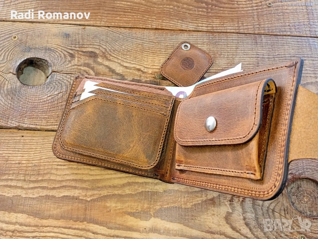Ръчно изработен мъжки кожен портфейл, ловен аксесоар, мъжки подарък , снимка 2 - Портфейли, портмонета - 53667781