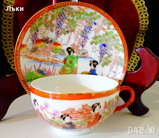 Чаша с чиния японски костен порцелан,злато,печат. 