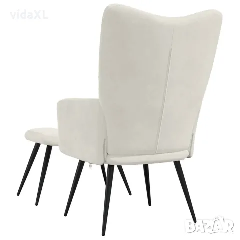 vidaXL Стол за релакс с табуретка, кремавобял, кадифе, снимка 5 - Столове - 56146917