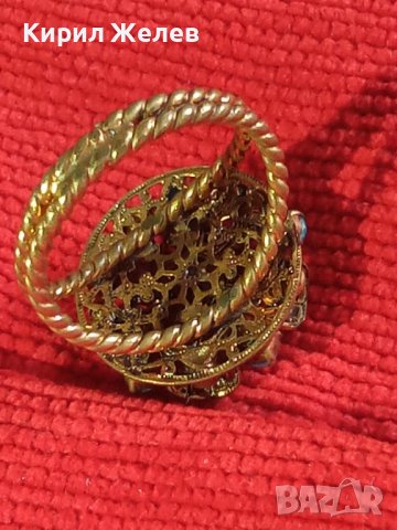 19 ВЕК ПОЗЛАТЕН ТЮРКОАЗЕН БРОНЗОВ ФИЛИГРАН ПРЪСТЕН СТАРО ГРАДСКО БИЖУ СТАР ЮВЕЛИРЕН УНИКАТ 17256, снимка 2 - Антикварни и старинни предмети - 33049750