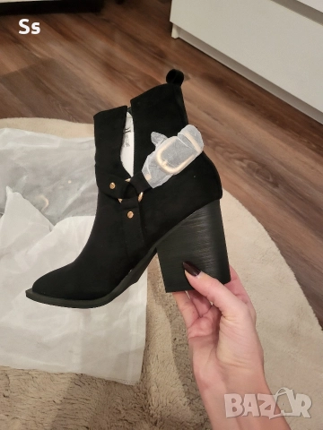 Нови велурени боти на дебел ток, снимка 5 - Дамски боти - 52753427