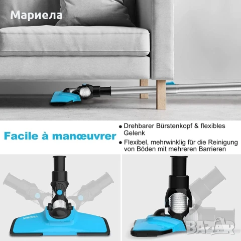 Нова олекотена безкабелна прахосмукачка 1.1кг YISORA N3 Синя , Права прахосмукачка, снимка 6 - Прахосмукачки - 50909644