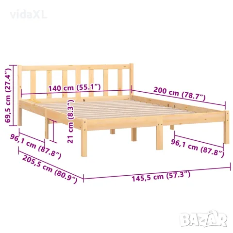 vidaXL Рамка за легло, бор масив, 140х200 см, снимка 9 - Спални и легла - 56147806