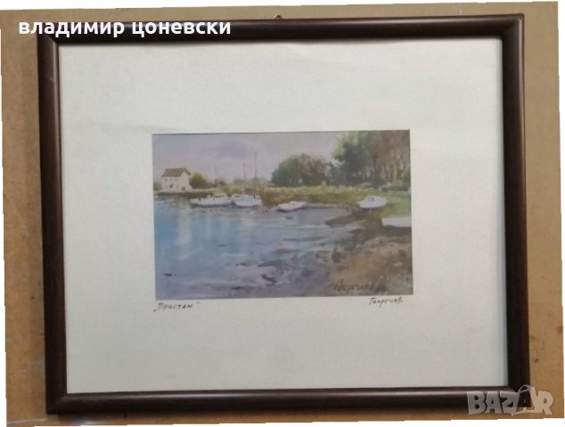 Акварел пристан, рисунка, стара картина