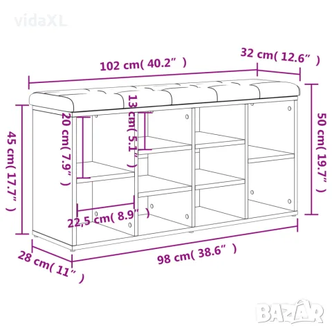 vidaXL Пейка за обувки, бяла, 102x32x50 см, инженерно дърво, снимка 9 - Маси - 56148081