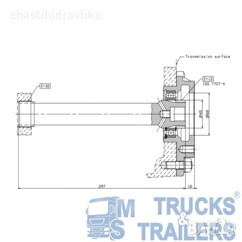 ВХОДЯЩ ВАЛ ЗА СКОРОСТНА КУТИЯ VOLVO 297MM - HYVA, снимка 2 - Части - 40918412