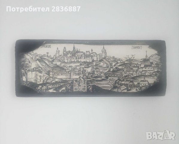 Дървена картина за стена и дървена плочка на изглед към Прага, снимка 2 - Картини - 35795033