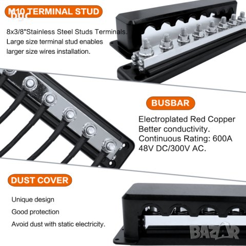 Victron 600 Amp Свръхмощна Електрическа шина 99.99% Никелфосфорно 600 Ампера Heavy-Duty Bus Bar , снимка 15 - Друга електроника - 41332543