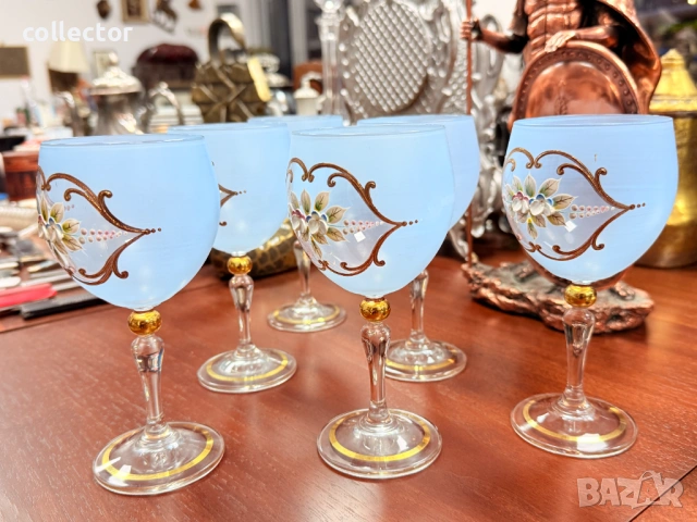 Невероятно красив комплект чаши - Бохемия. No7891, снимка 9 - Антикварни и старинни предмети - 53620474